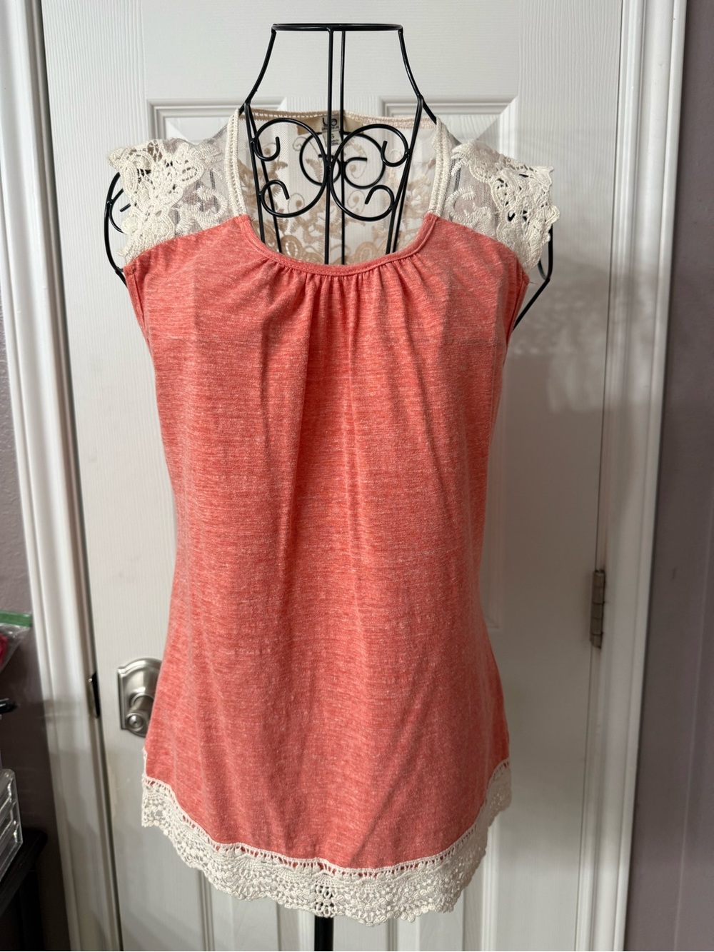 Ya Los Angeles Coral Tank with Cream Lace Trim